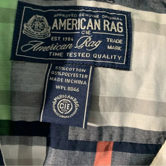 AMERICAN Rag men's medium plaid button down shirt, short sleeve - Picture 2 of 4